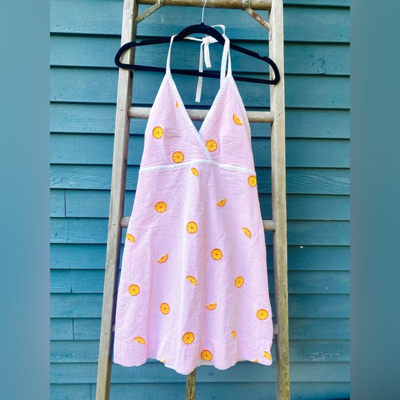 Lilly Pulitzer Dresses & Skirts - vintage Lilly Pulitzer pink striped orange fruit halter mini dress size/8